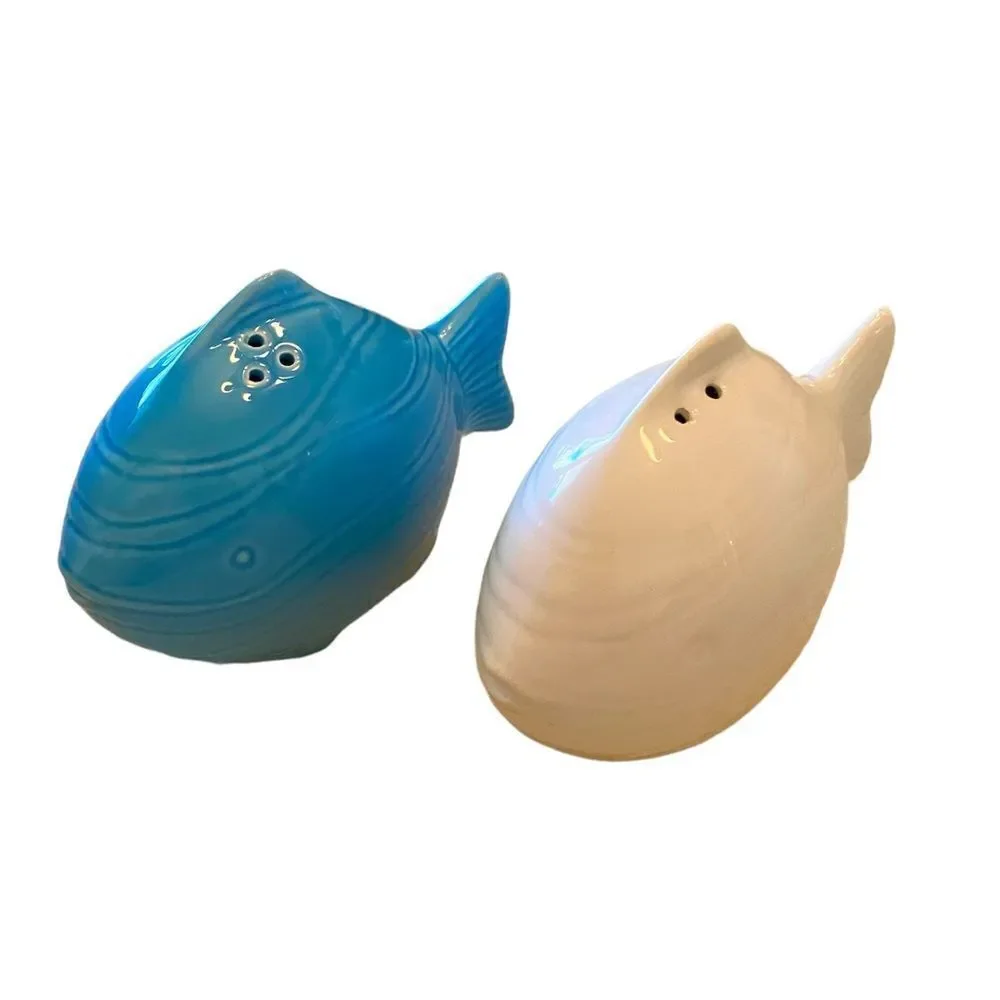 Coastal Ceramic Fish Salt and Pepper Shakers White and Blue